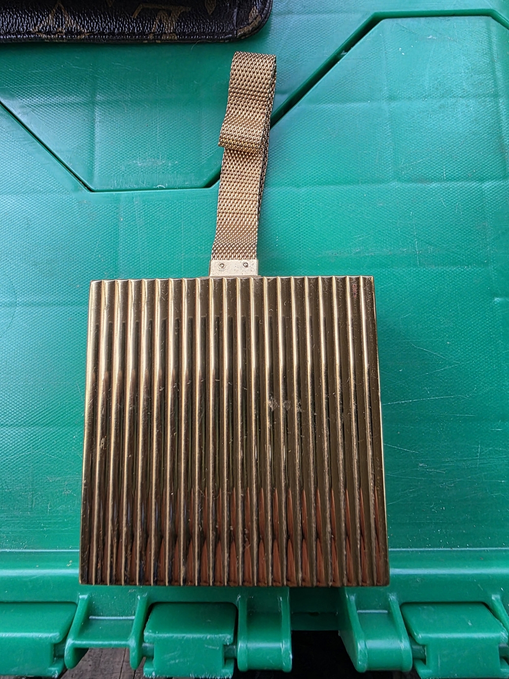 Gold Metallic Ribbed Cosmetic Case with Wrist Strap